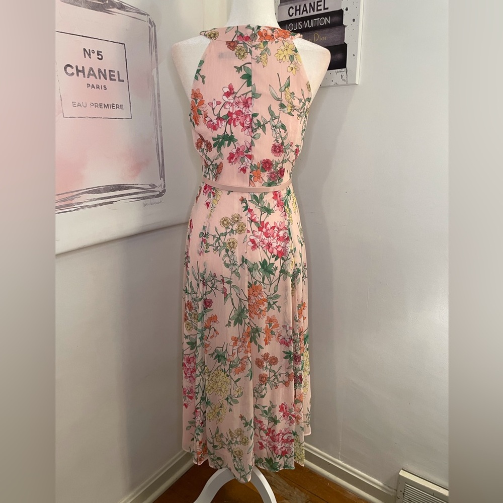 Tommy Hilfiger Belted Chiffon Halter Midi Dress Pink Floral Print Size 4 - Picture 7 of 16